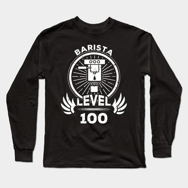 Level 100 Barista Coffee Maker Gift Long Sleeve T-Shirt by atomguy